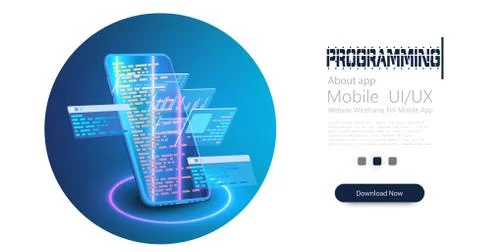 Development and software. Concept of programming, data processing. Computer code Stock Illustration