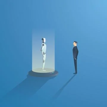 Development of artificial intelligence vector concept. AI bot and businessman Stock Illustration