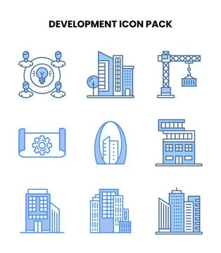 Development Blue Graphics Icons Pack Illustrazione stock