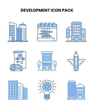 Development Blue SVG Icons Pack 库存插图