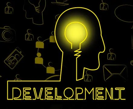 Development Brain Means Growth Progress And Evolution Illustrazione stock