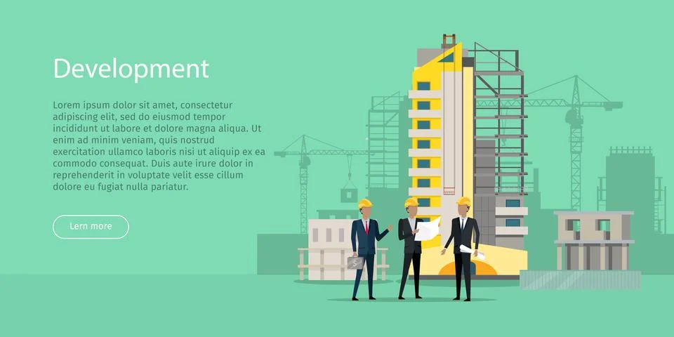 Development. Building Process. Three Businessmen Ilustración de archivo