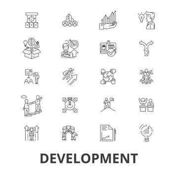 Development, business technology, real estate, optimization line icons. Edita Illustrazione stock