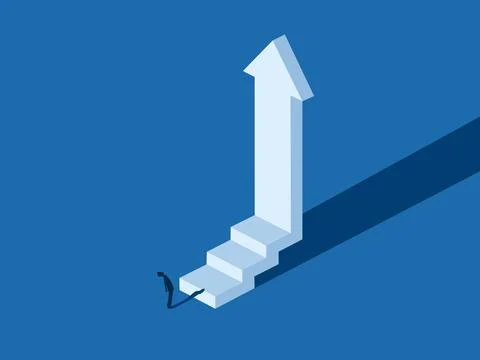 Development, Businessman Looking At The Arrow Grows Step by step Illustrazione stock