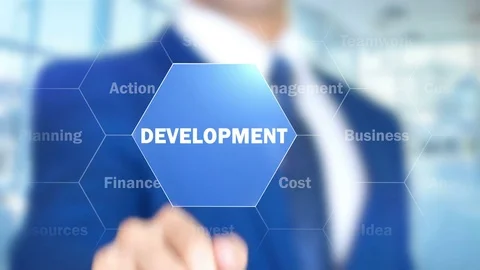 Development, Businessman working on holographic interface, Motion Graphics Stock Footage