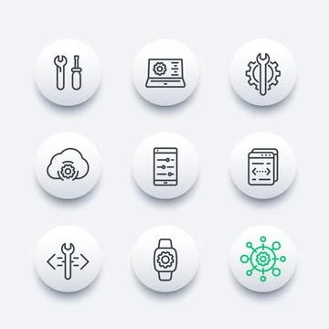 Development, calibration, configuration icons set Stock Illustration