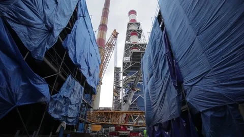 Development of the coal-fired power station Stock Footage 137291136
