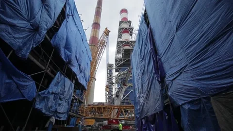 Development of the coal-fired power station Stock Footage 137291320