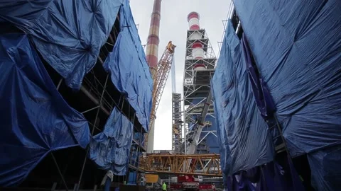 Development of the coal-fired power station Stock Footage 137291381