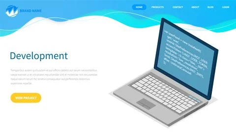 Development. Coding new project using computer Illustrazione stock