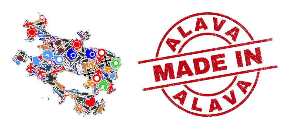 Development Collage Alava Province Map and Made in Distress Seal 스톡 일러스트