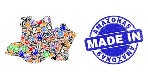 Development Collage Amazonas State Map and Made in Distress Watermark Illustrazione stock