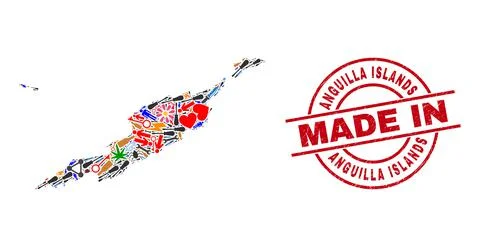 Development Collage Anguilla Islands Map and Made in Textured Rubber Stamp Illustrazione stock