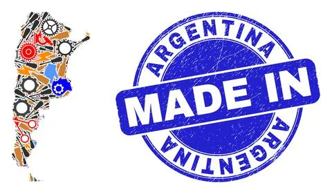 Development Collage Argentina Map and Made in Distress Seal Stock Illustration