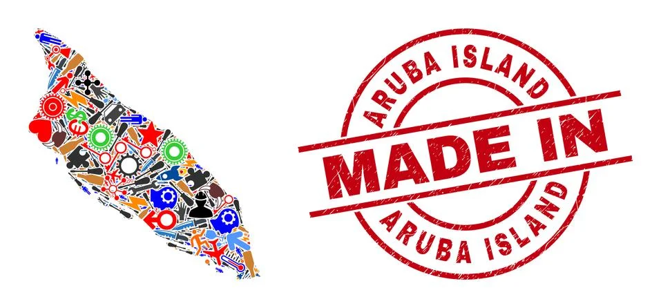 Development Collage Aruba Island Map and Made in Grunge Watermark Illustrazione stock