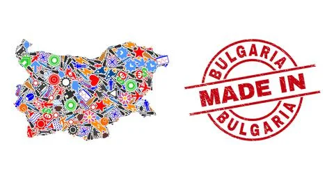 Development Collage Bulgaria Map and Made in Scratched Stamp Stock Illustration