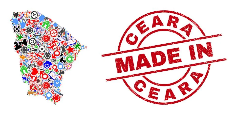 Development Collage Ceara State Map and Made in Grunge Seal Illustrazione stock
