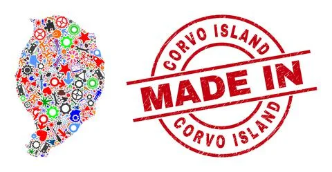 Development Collage Corvo Island Map and Made in Grunge Stamp Ilustración de archivo