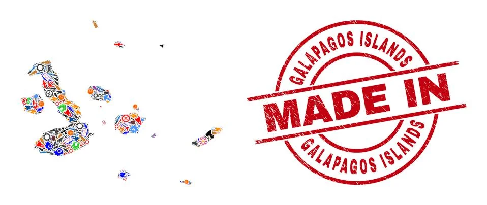 Development Collage Galapagos Islands Map and Made in Grunge Seal Ilustración de archivo
