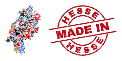 Development Collage Hesse Land Map and Made in Distress Stamp Illustrazione stock