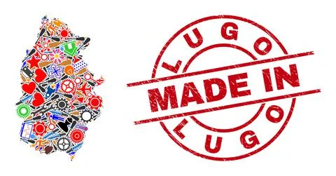 Development Collage Lugo Province Map and Made in Grunge Stamp Seal Illustrazione stock