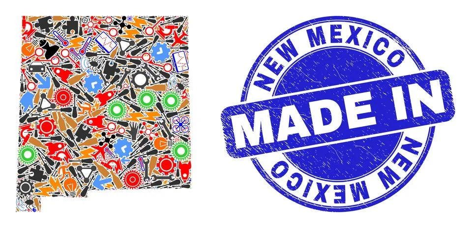 Development Collage New Mexico State Map and Made in Scratched Watermark 스톡 일러스트