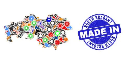 Development Collage North Brabant Province Map and Made in Distress Stamp Seal イラスト素材