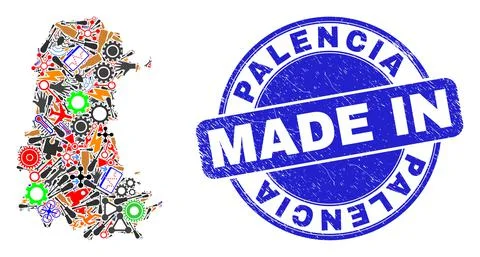 Development Collage Palencia Province Map and Made in Textured Seal イラスト素材