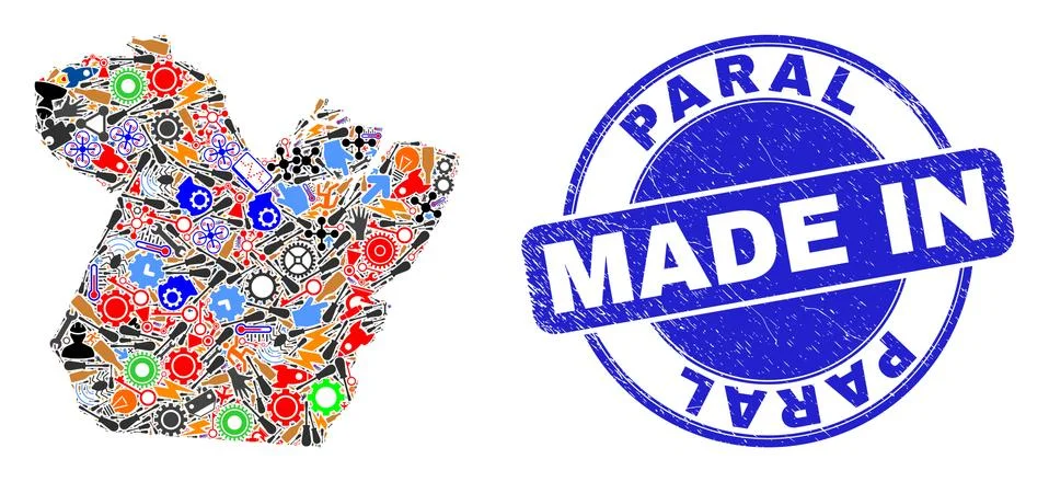 Development Collage Paral State Map and Made in Distress Seal Stock Illustration