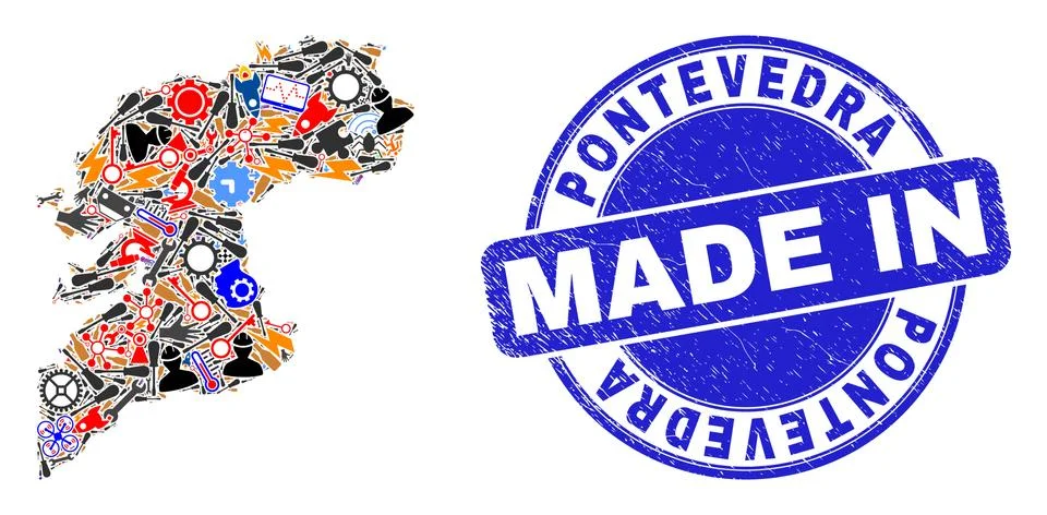 Development Collage Pontevedra Province Map and Made in Textured Stamp Seal イラスト素材