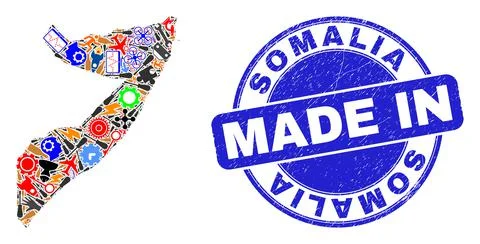 Development Collage Somalia Map and Made in Textured Stamp イラスト素材