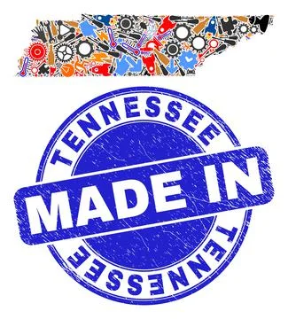 Development Collage Tennessee State Map and Made in Scratched Seal Stock Illustration