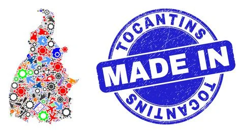Development Collage Tocantins State Map and Made in Textured Stamp Stock Illustration