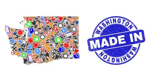 Development Collage Washington State Map and Made in Textured Stamp 스톡 일러스트