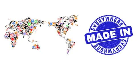 Development Collage World Map and Made in Distress Seal Stock Illustration