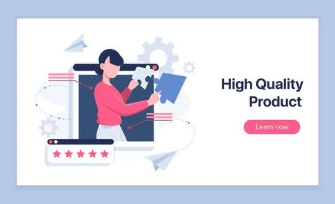 Development of computer software. Woman with puzzles in her hands. High quality Stock Illustration