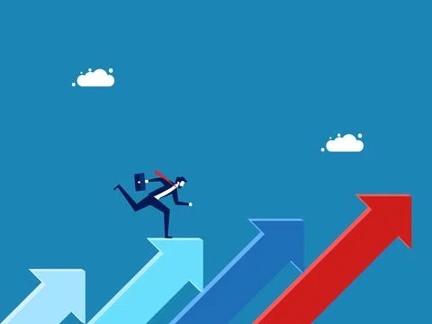 Development concept. man running on the arrow that grows to the step Stock Illustration