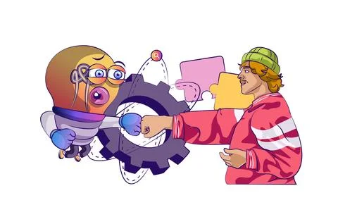 Development concept with people scene in flat cartoon design for web. Develop Stockillustratie