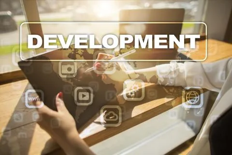 Development concept on virtual screen. Software. Personal. Stock Illustration