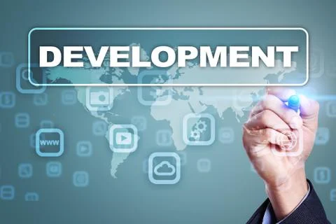 Development concept on virtual screen. Software. Personal. Stock Photos