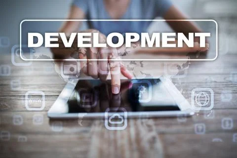 Development concept on virtual screen. Software. Personal. Stock Photos