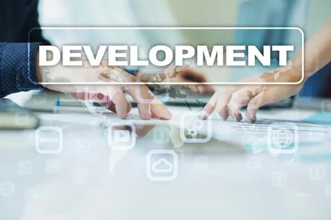 Development concept on virtual screen. Software. Personal. Stock Photos