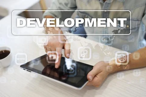 Development concept on virtual screen. Software. Personal. Stock Photos