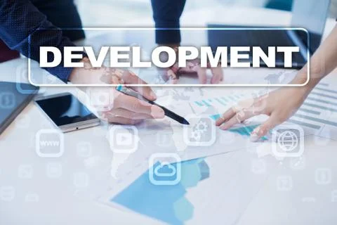 Development concept on virtual screen. Software. Personal. 스톡 사진