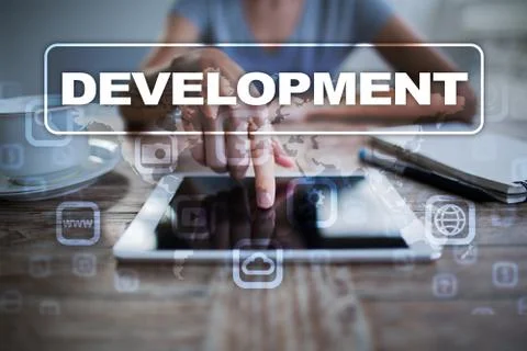 Development concept on virtual screen. Software. Personal. Stock Photos