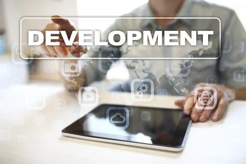 Development concept on virtual screen. Software. Personal. Stock Photos