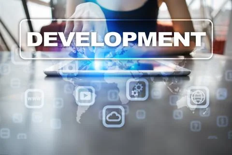 Development concept on virtual screen. Software. Personal. 스톡 사진