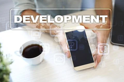 Development concept on virtual screen. Software. Personal. Stock Photos