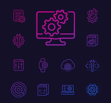 Development, configuration service, api or settings linear icons Stock Illustration