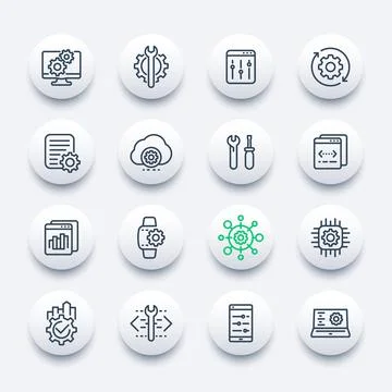Development, configuration, settings line icons Stock Illustration